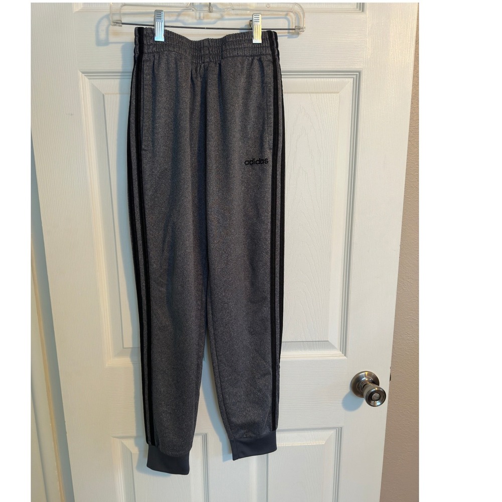 Adidas Boys Medium Grey Black 3-Stripe‎ Track Pants Joggers Activewear Pants